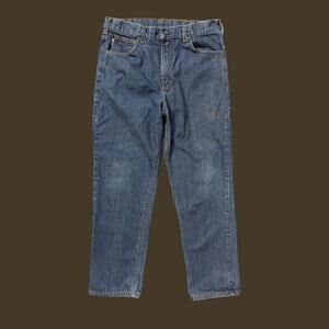 Carhartt FR Denim Work Jeans Dark Wash Heavy Duty Straight Leg 32x34 Grunge